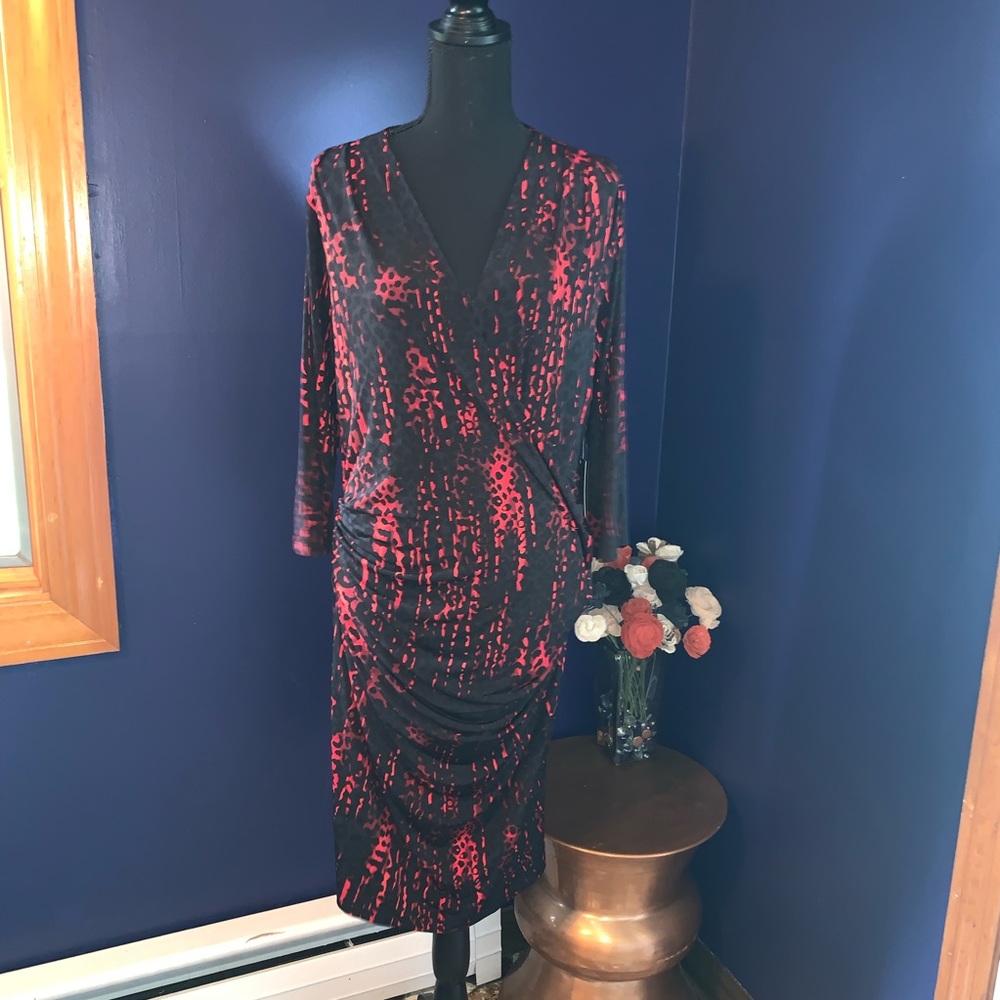 NWT JLO red black leopard print wrap dress 0X